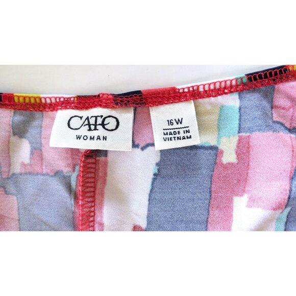 Cato Woman Dress Red Black Yellow Faux Wrap Knee Length Ruched Knit Stretch 16W - Picture 8 of 11